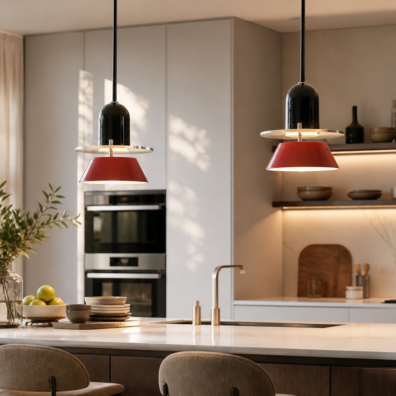 Pendant lights in a kitchen setting