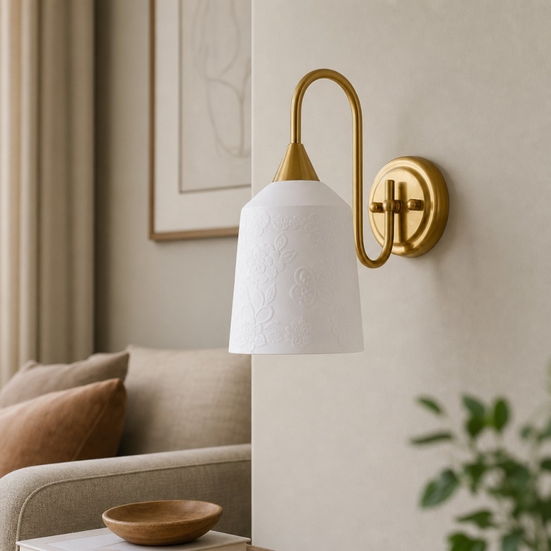 Wall lamp installed beside a sofa
