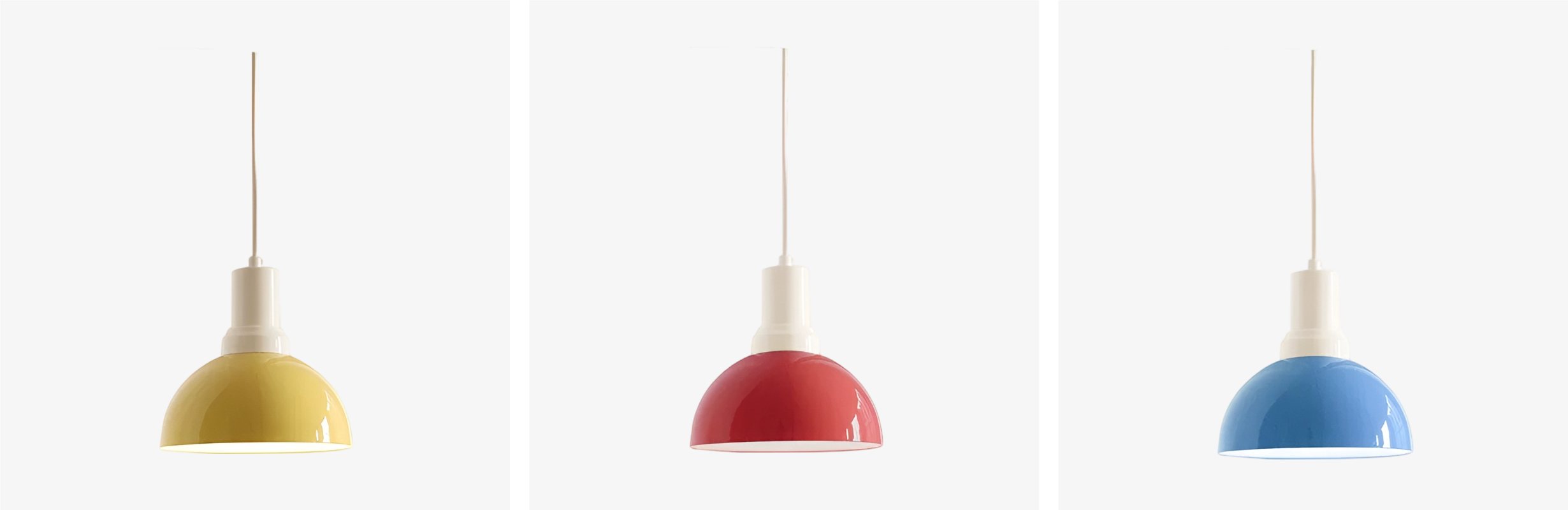 Rummia pendant lamp color options in yellow red and blue