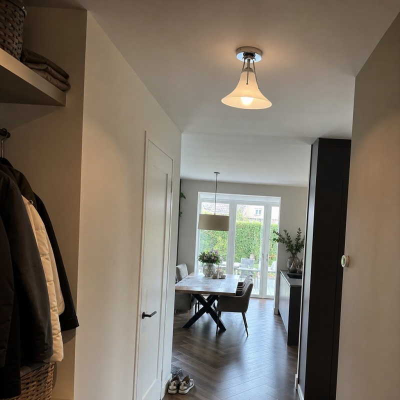 Entryway with the ceiling lamp installed