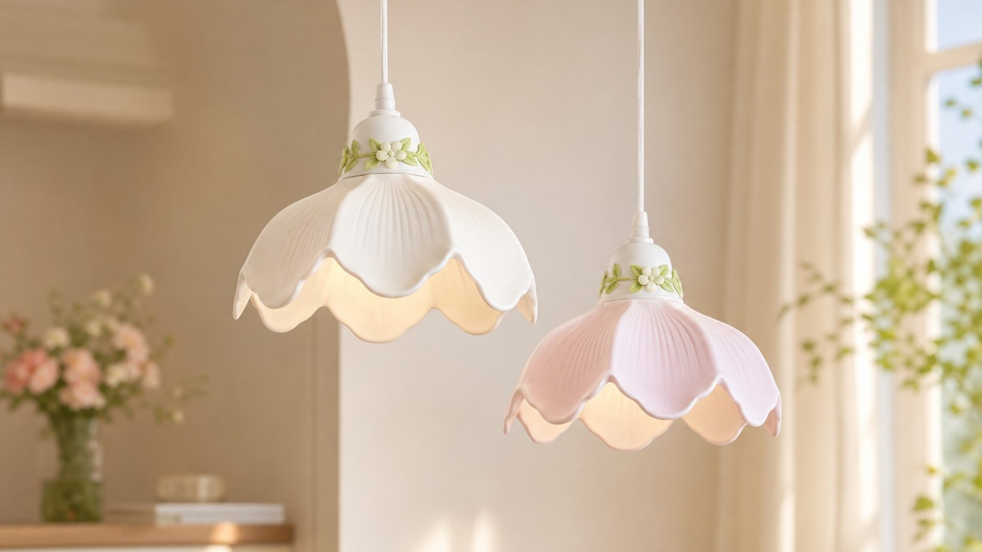 Cazelle Flower Pendant Lamp in white and pink