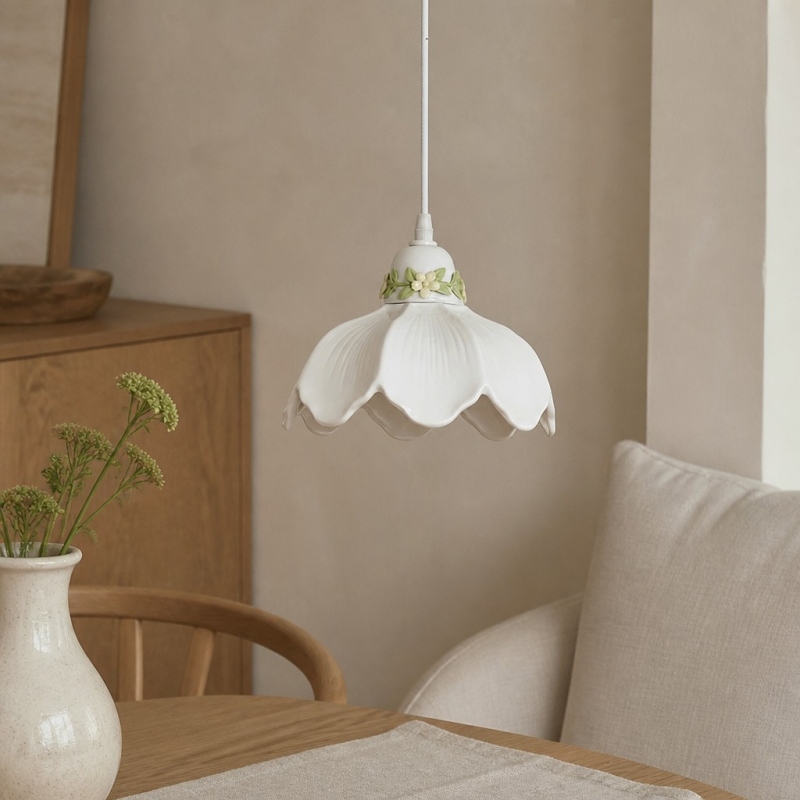 White pendant lamp in a quiet room setting