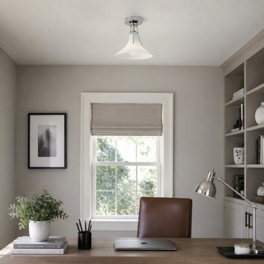 Ceiling lamp above a home office desk