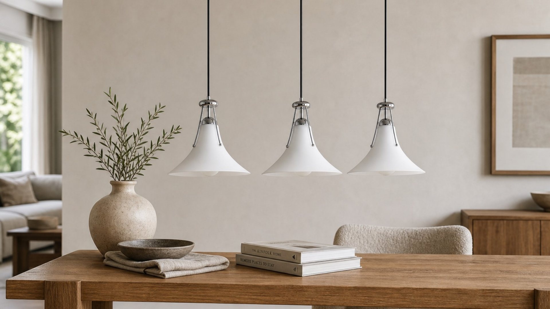 Kallera magnolia inspired pendant light in a dining room scene