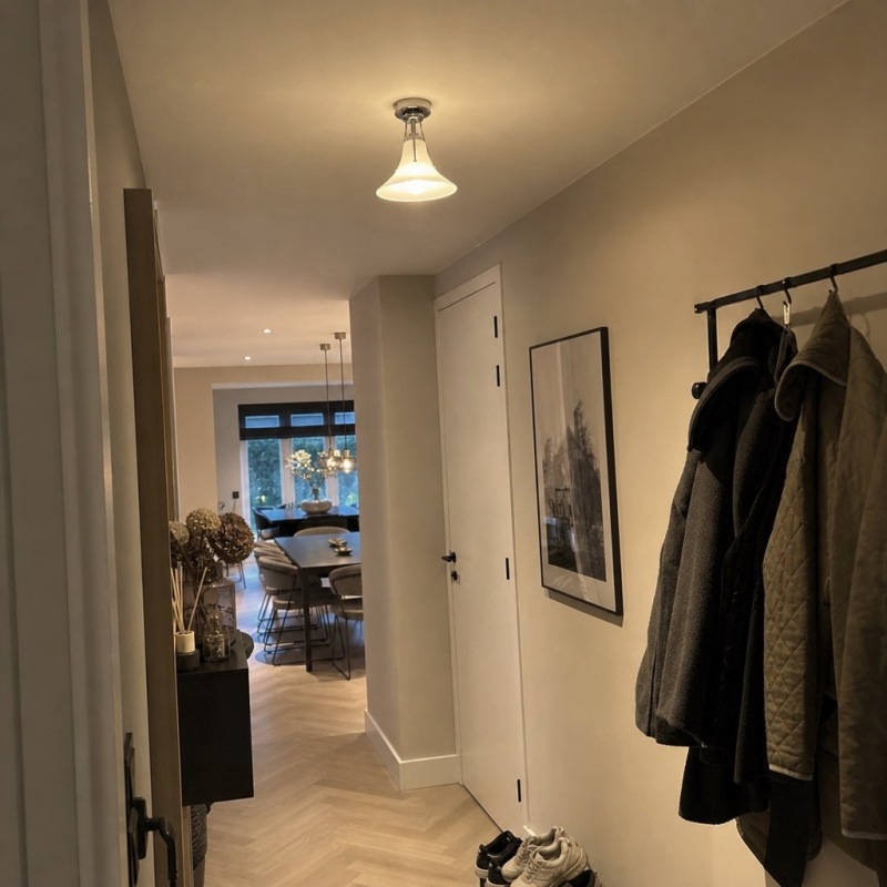 Hallway with the ceiling lamp installed