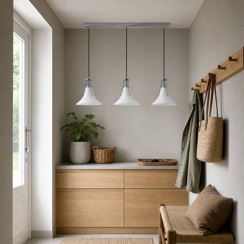 Kallera pendant lights in an entryway and cloakroom scene