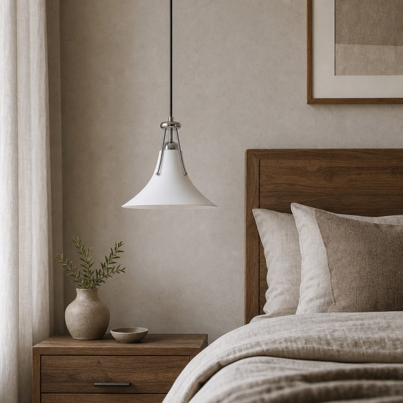 Kallera pendant light beside a bedroom nightstand