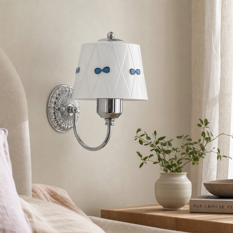 Billa wall lamp next to a bedside table