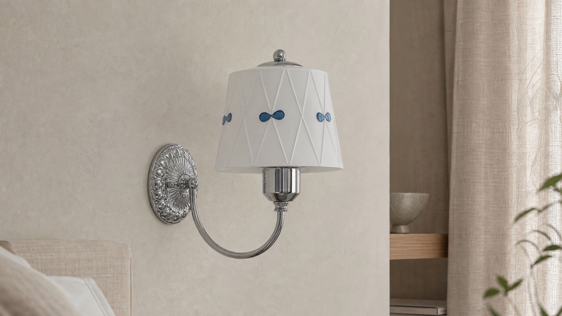 Billa Bow Knot Glass Wall Lamp displayed beside a bed