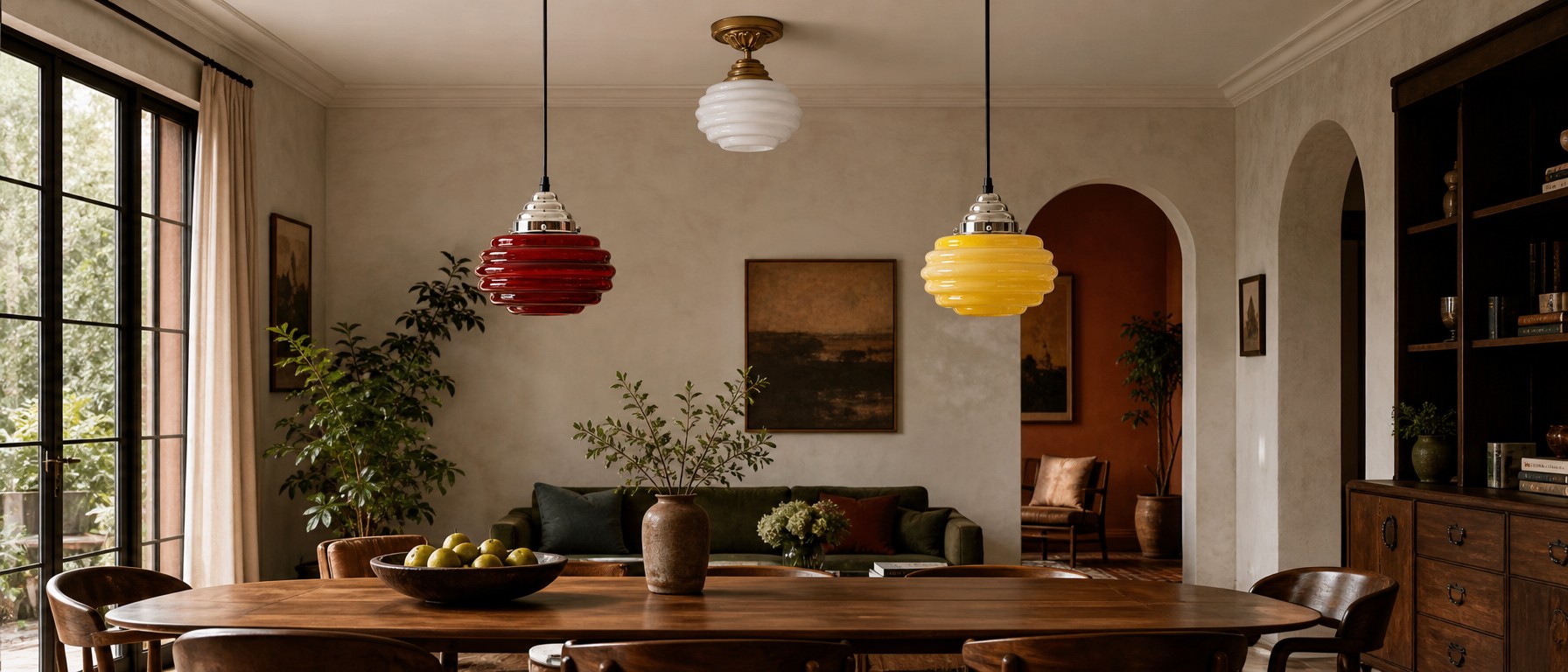 Cirren colored glass ceiling lights in a modern interior
