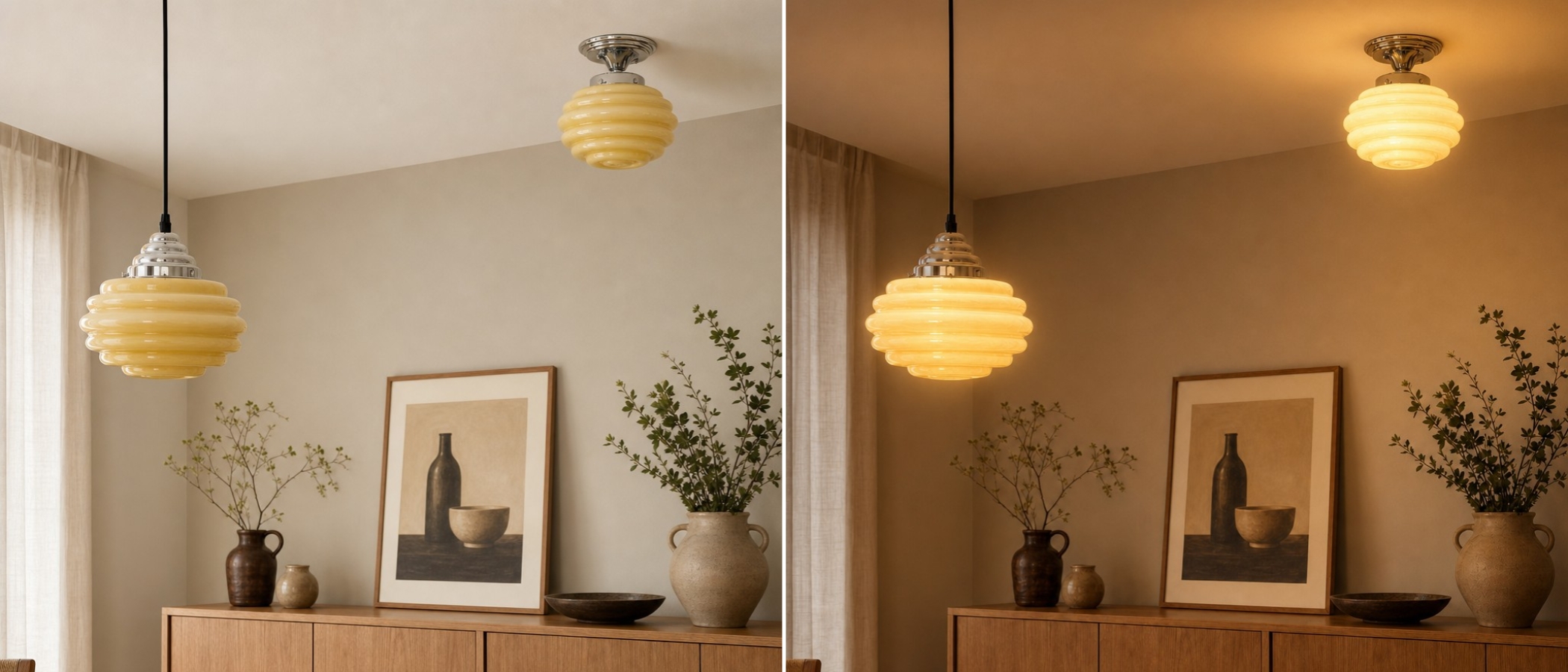 Cirren ceiling light in daytime and warm evening illumination