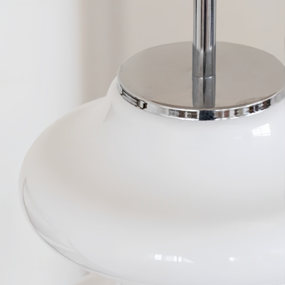 Chrome finish detail on the Mallew glass pendant