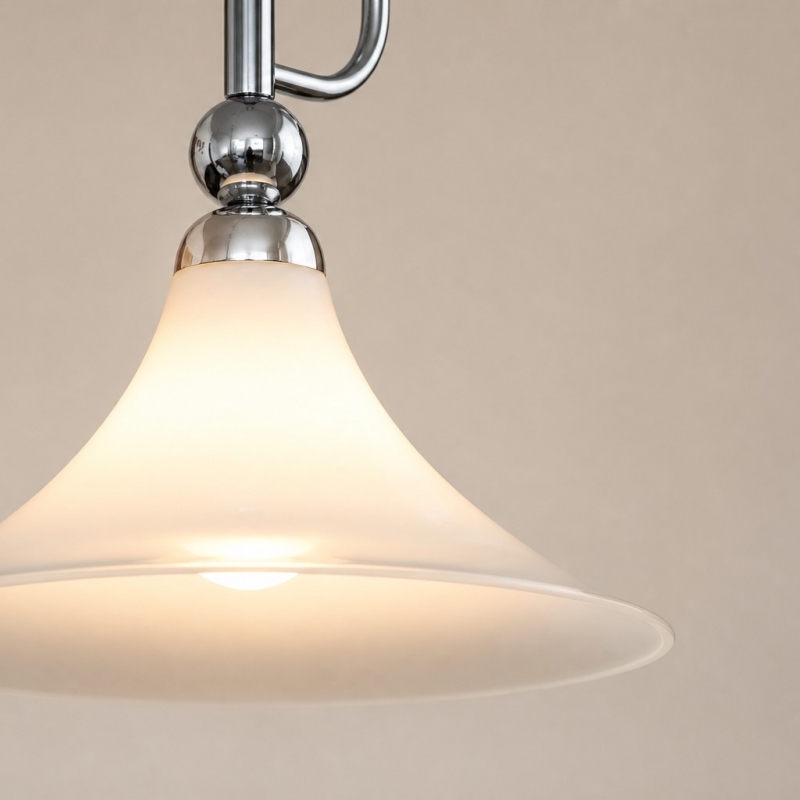 Close-up of the Kallera Magnolia Pendant Light shade and chrome fitting