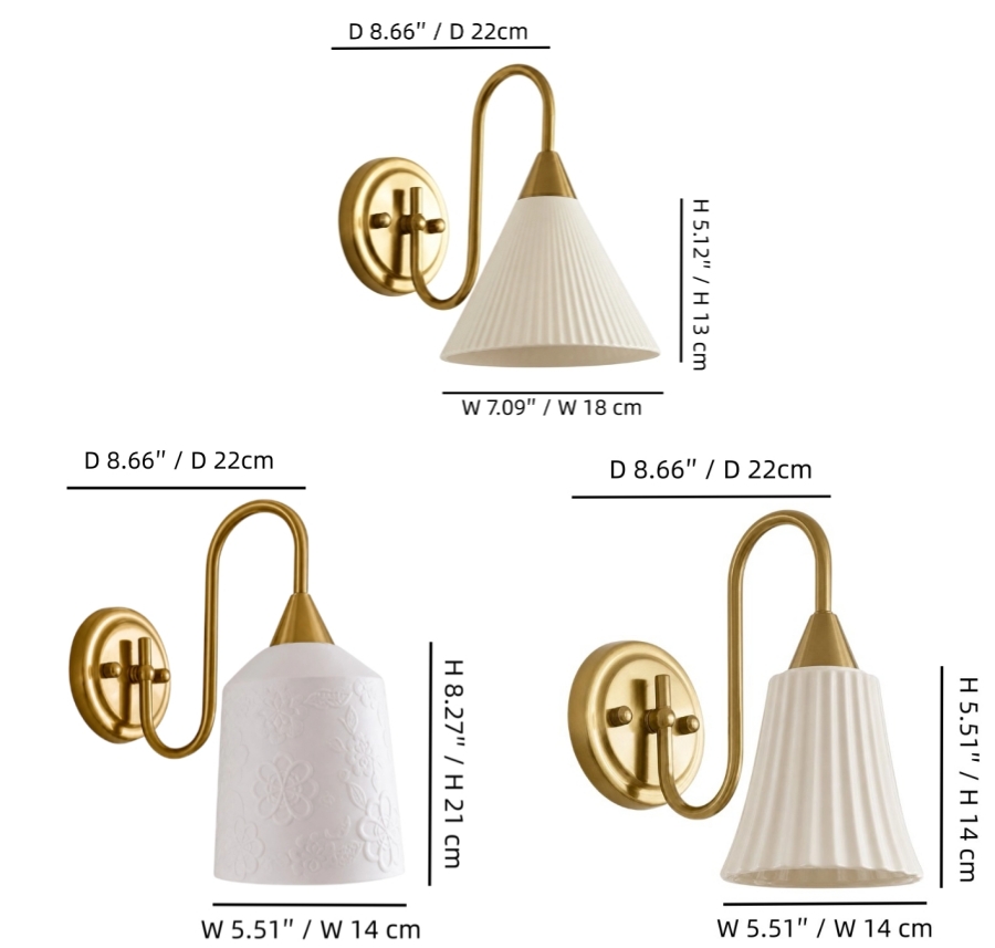 Wall lamp size specifications diagram