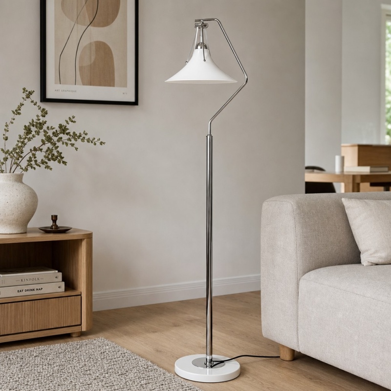Kallera floor lamp beside a sofa and cabinet
