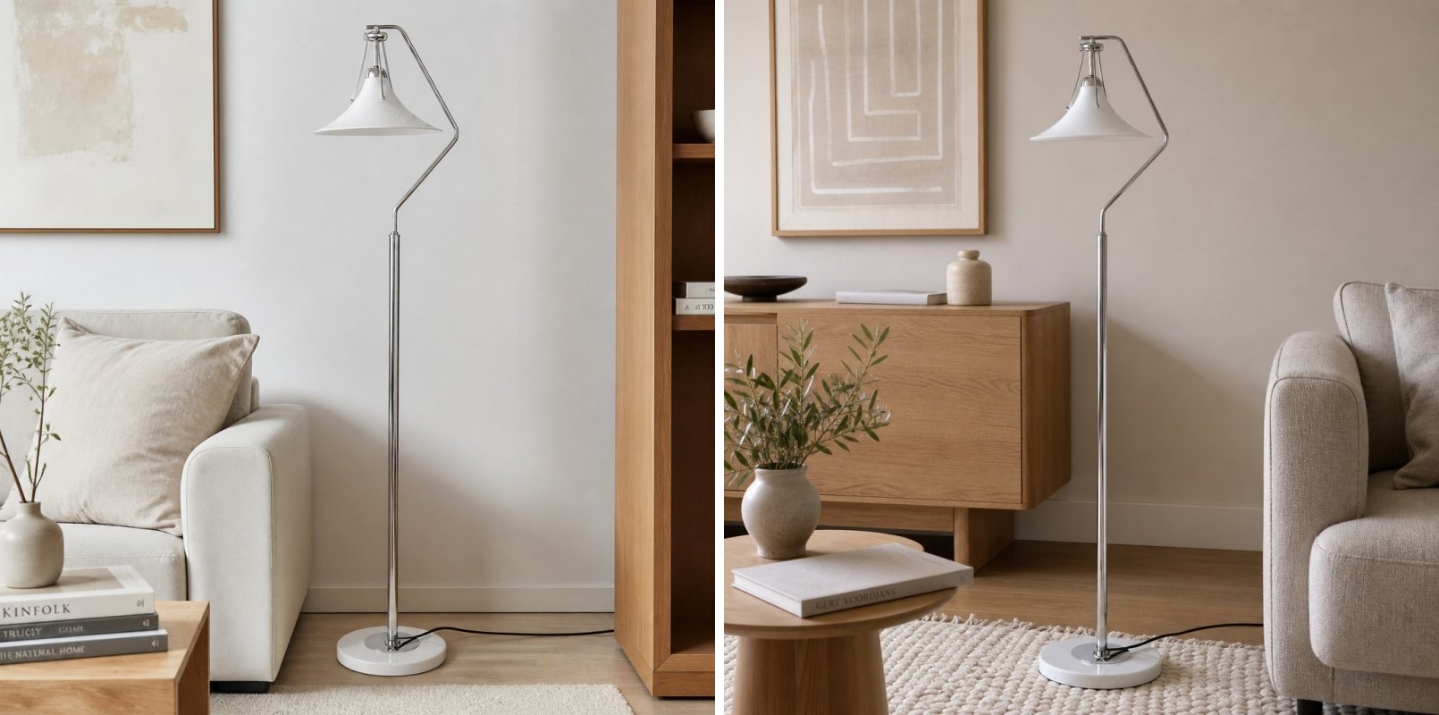 Two Kallera floor lamp room styles side by side