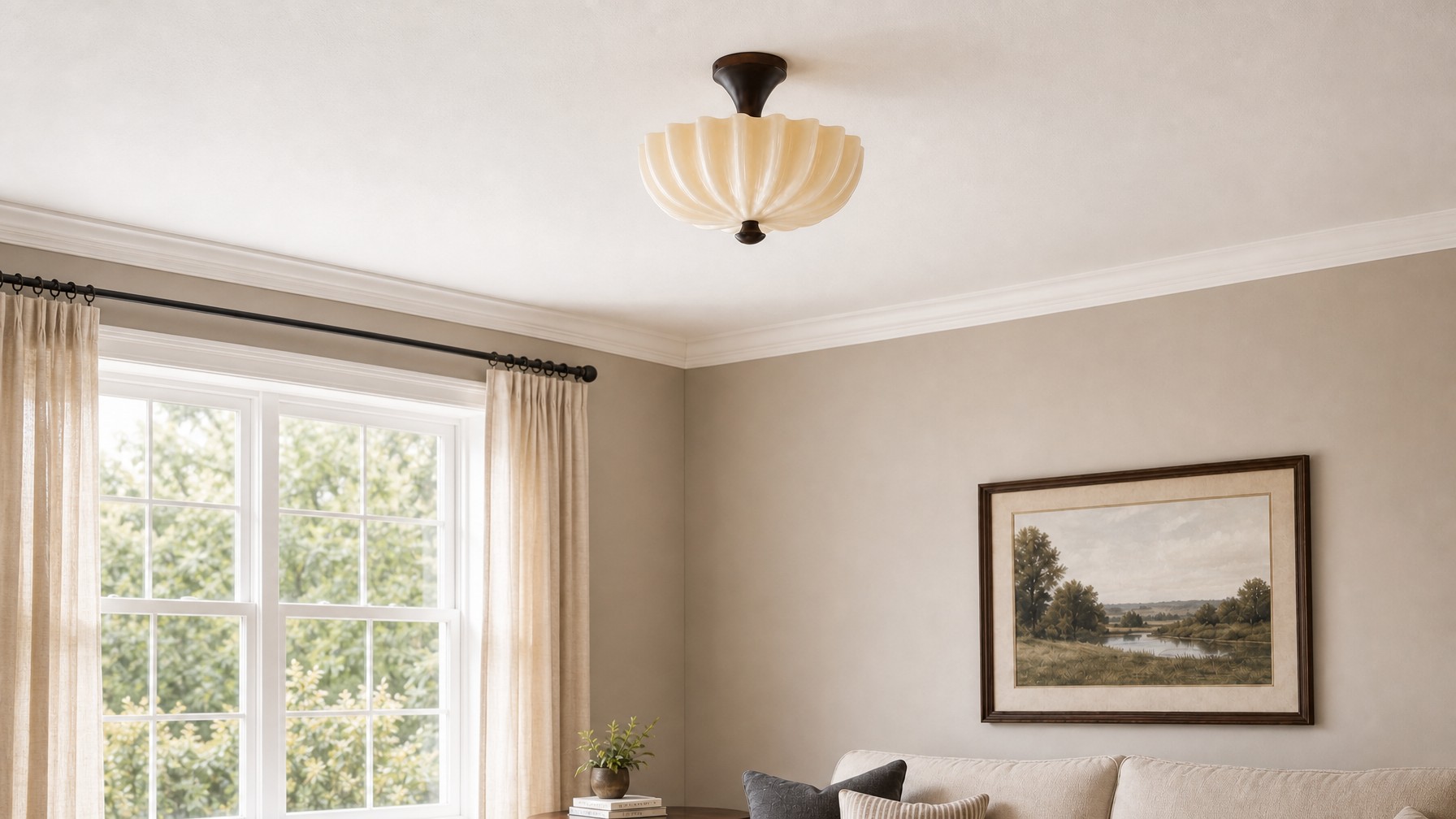 Durnic ceiling light in a warm living room setting
