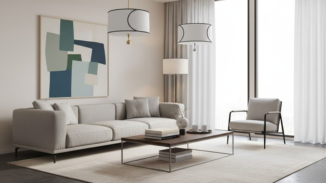 Roven 3-light drum pendant light in a living room setting