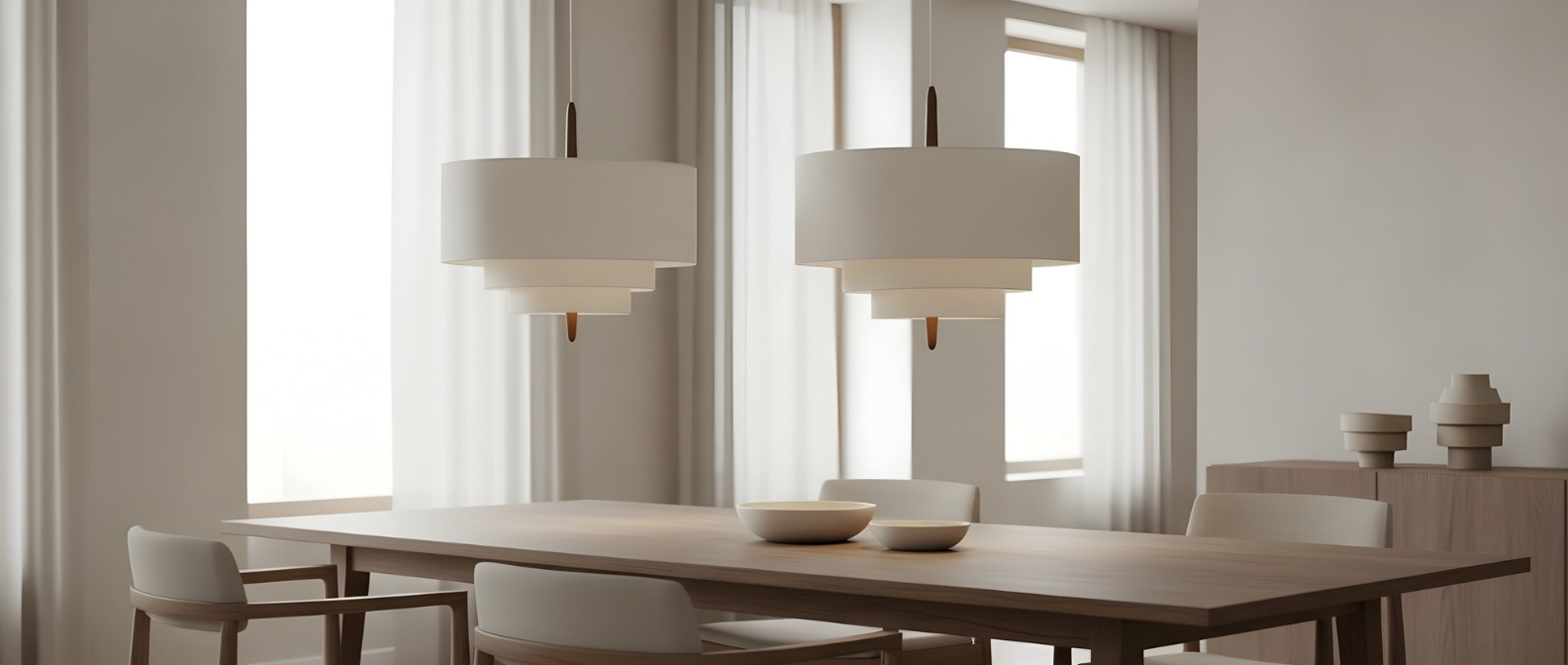 Two Softlume pendant lamps above a dining table