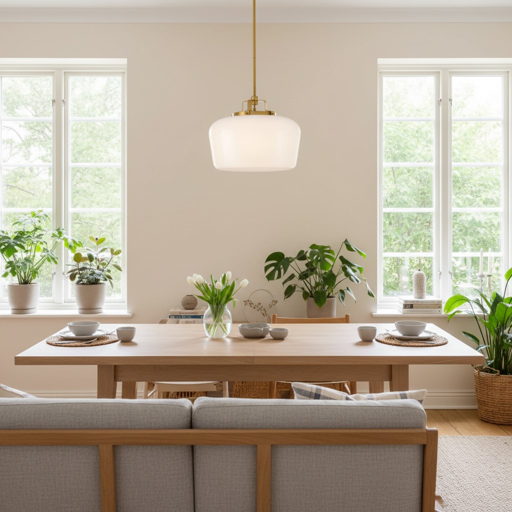 Pendant light over a dining table