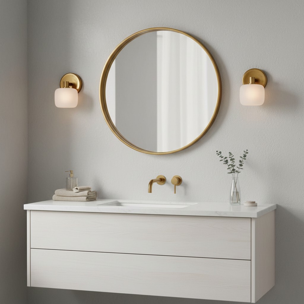 Wall sconce beside a bathroom vanity mirror