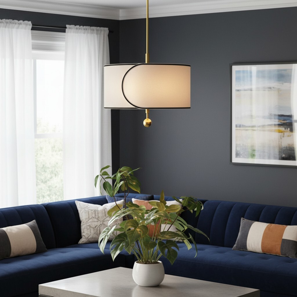 Roven pendant light installed above a living room sofa