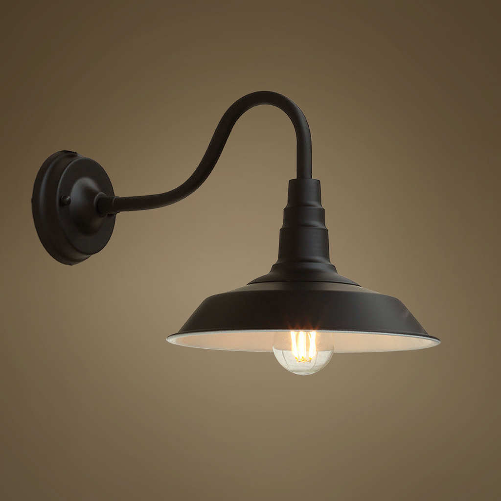 Matte black gooseneck wall light side view