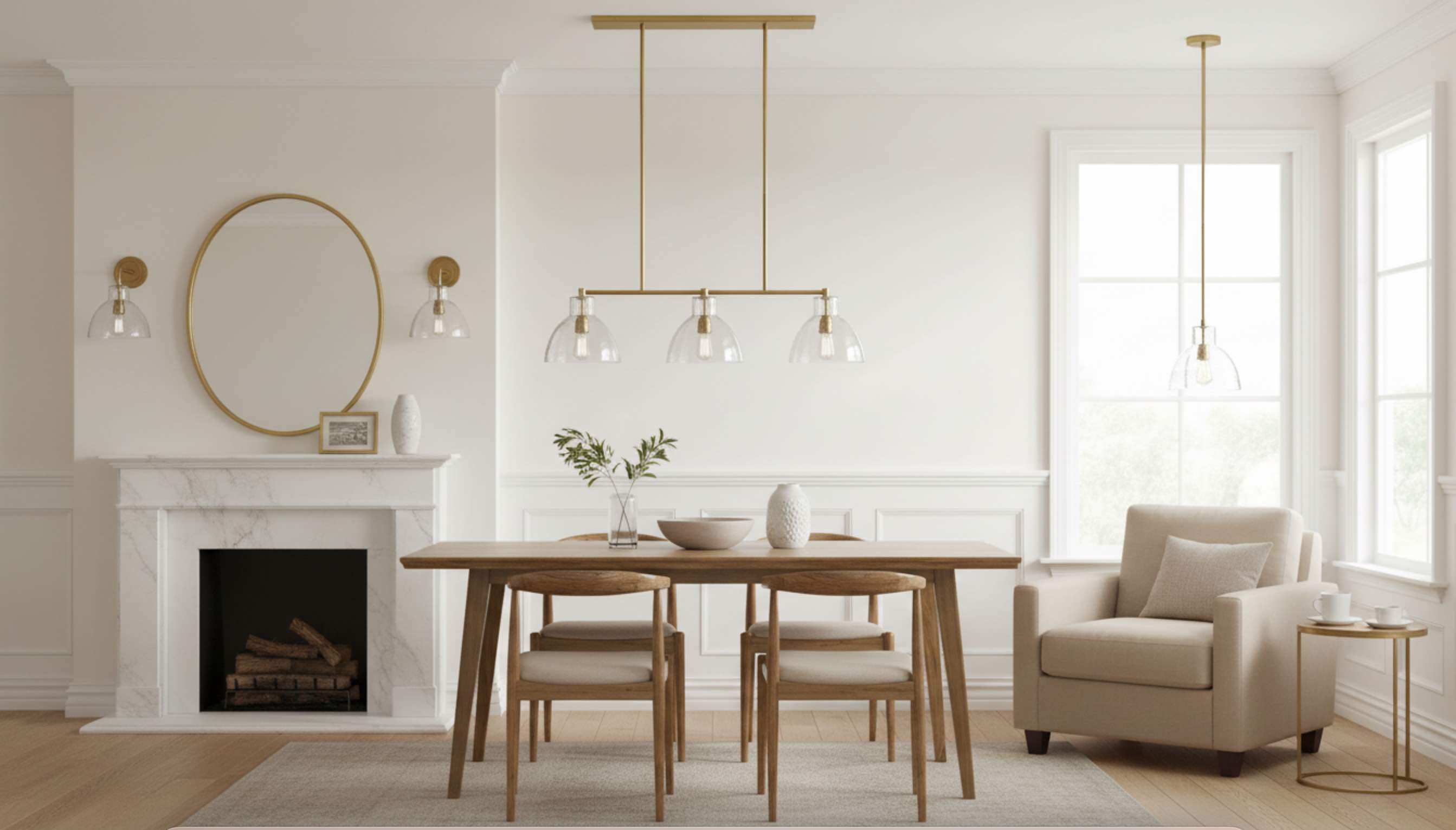 Glavira series wall, pendant, and multi light fixtures in one room