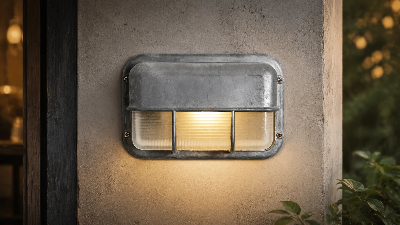 Morvane industrial outdoor wall light installed on an exterior wall