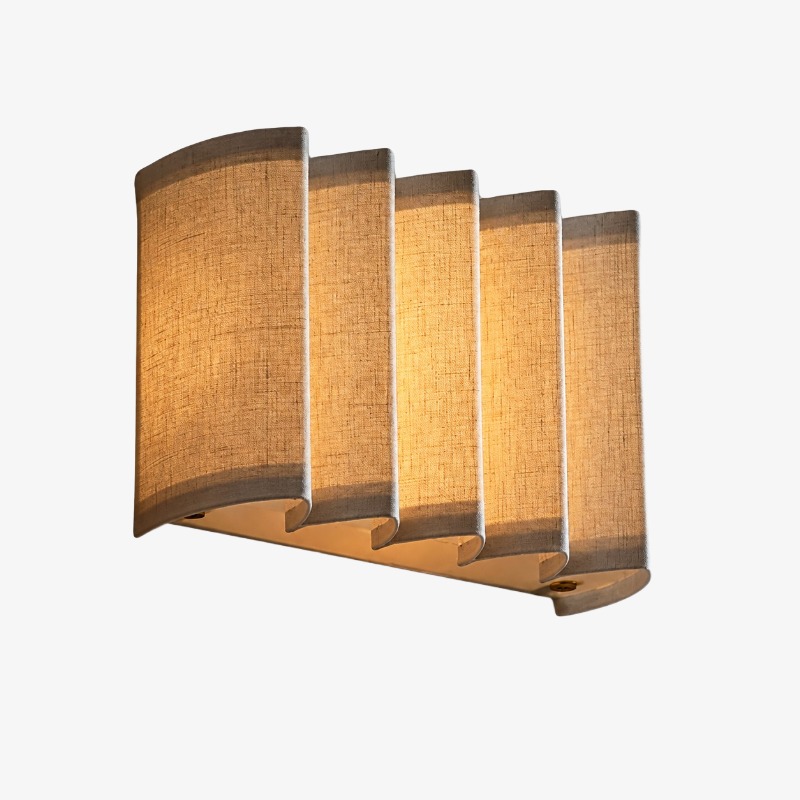 Full view of the natural linen Wabi-Sabi Wave Fabric Wall Sconce