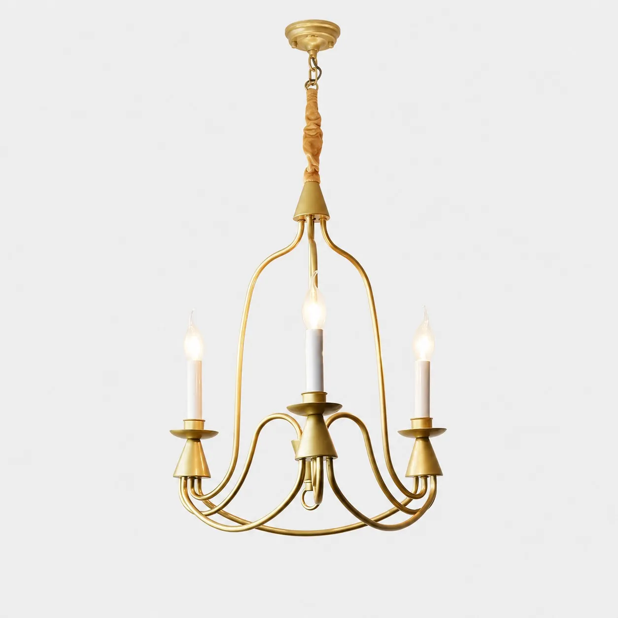 Gold three-light vintage iron candle chandelier