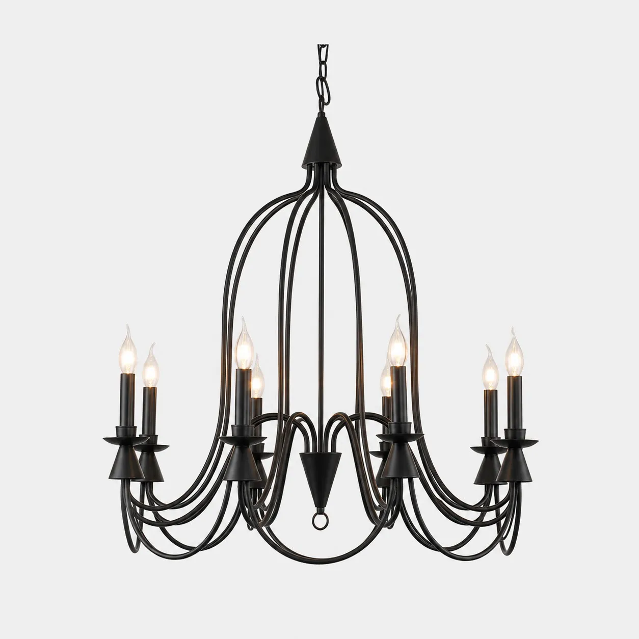 Black eight-light vintage iron candle chandelier