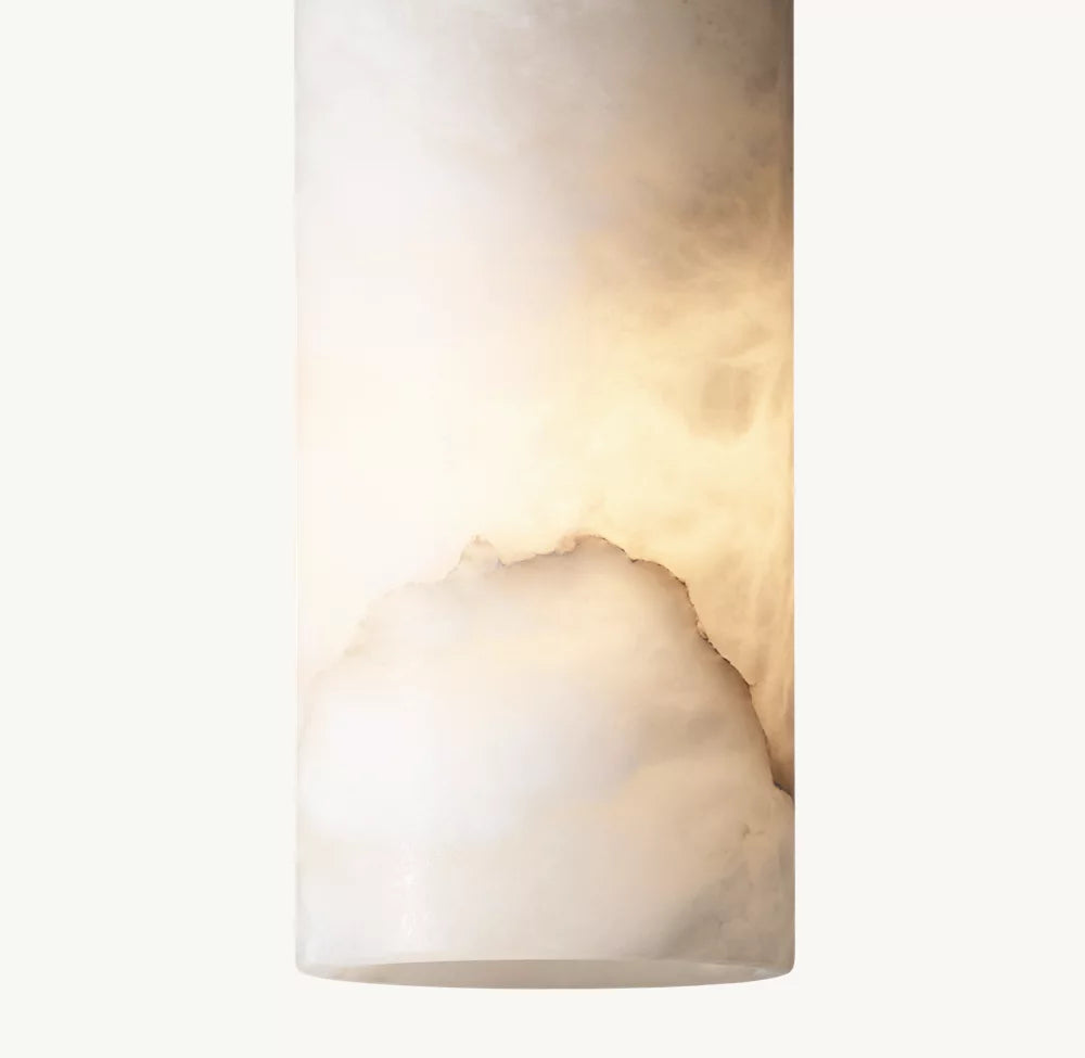Natural alabaster cylinder shade with distinctive veining